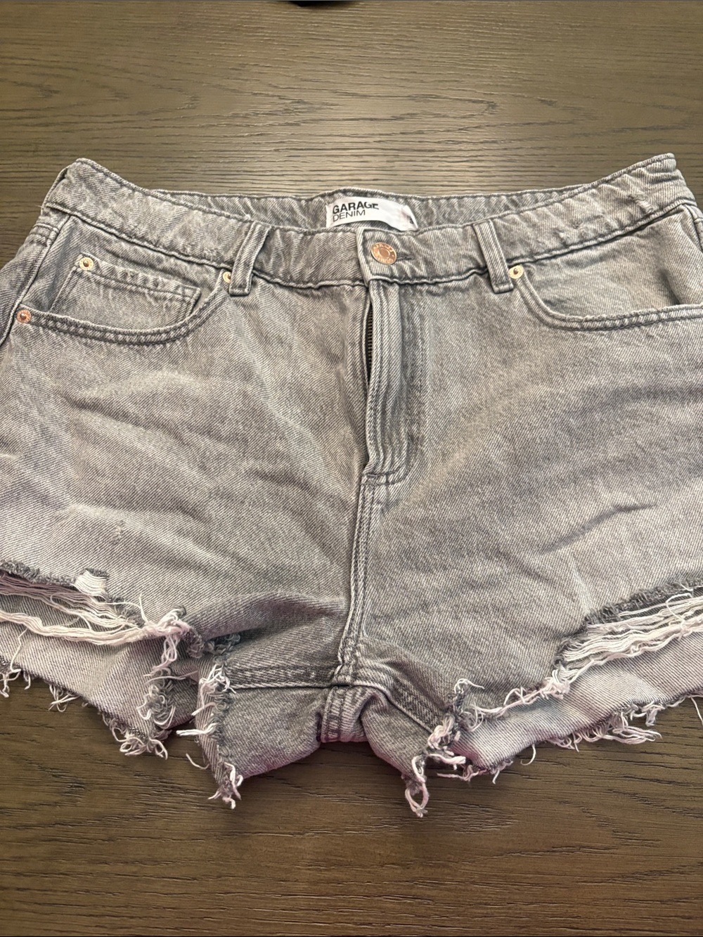 Garage Women's Washed Gray Distressed Denim Shorts